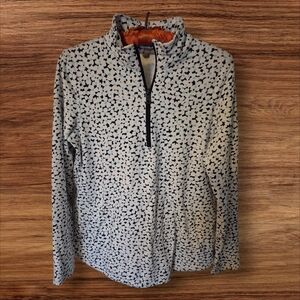 Talbots Light Gray Quarter-Zip Pullover with Navy Dot Pattern